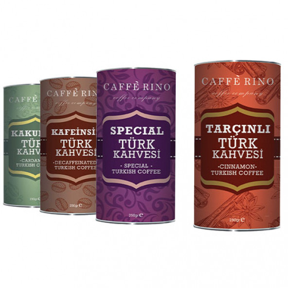 Caffe Rıno Aromalı Türk Kahvesi KAKULE/KAFEİNSİZ/ SPECİAL/TARÇINLI 3 Alana 1 Bizden 250 GR*4 Teneke Kutu - 1