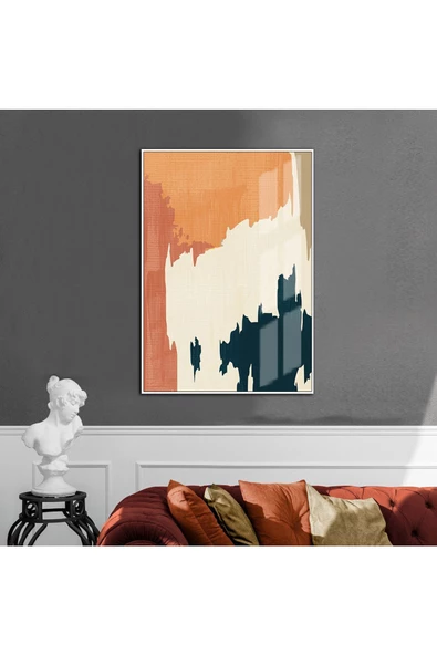 Harikabirev HARİKABİREV|KREM-KAHVE-MAVİ SOYUT MODEL |ÇERÇEVELİ TEMPERLİ CAM TABLO TEKLİ DİKEY ürün görseli