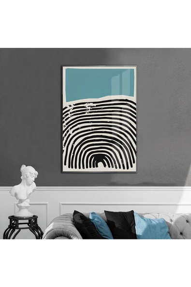 Harikabirev HARİKABİREV|SİYAH-MAVİ-BEYAZ SOYUT MODEL 1|ÇERÇEVELİ TEMPERLİ CAM TABLO TEKLİ DİKEY ürün görseli