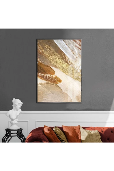 Harikabirev HARİKABİREV|KREM-KAHVE SOYUT MODEL 4 |ÇERÇEVELİ TEMPERLİ CAM TABLO TEKLİ DİKEY ürün görseli