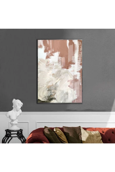 Harikabirev HARİKABİREV|KREM-KAHVE SOYUT MODEL 1 |ÇERÇEVELİ TEMPERLİ CAM TABLO TEKLİ DİKEY