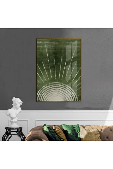 Harikabirev HARİKABİREV|YEŞİL-KREM SOYUT MODEL 1 |ÇERÇEVELİ TEMPERLİ CAM TABLO TEKLİ DİKEY ürün görseli