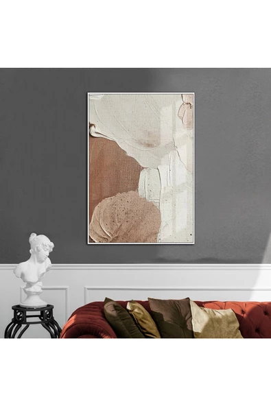 Harikabirev HARİKABİREV|KREM-KAHVE SOYUT MODEL 2 |ÇERÇEVELİ TEMPERLİ CAM TABLO TEKLİ DİKEY ürün görseli