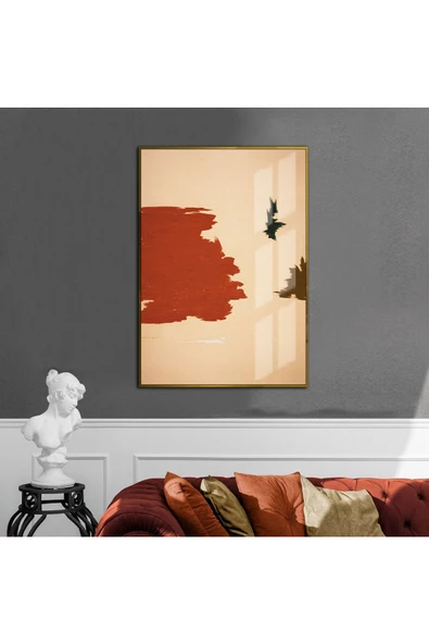 Harikabirev HARİKABİREV|KREM-TURUNCUİ SOYUT MODEL |ÇERÇEVELİ TEMPERLİ CAM TABLO TEKLİ DİKEY