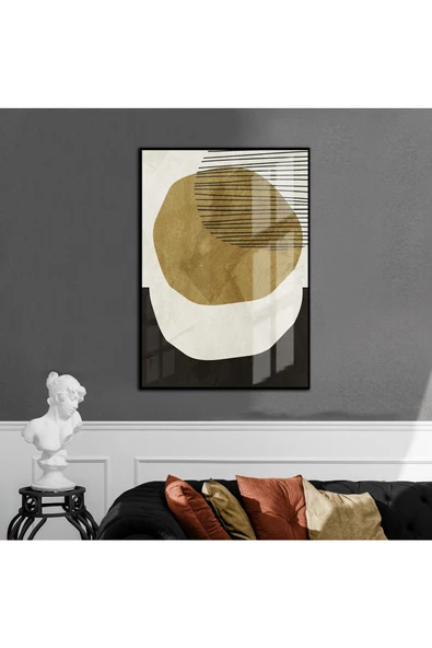 Harikabirev HARİKABİREV|SİYAH-SARI-BEYAZ  SOYUT MODEL 1  |ÇERÇEVELİ TEMPERLİ CAM TABLO TEKLİ DİKEY ürün görseli