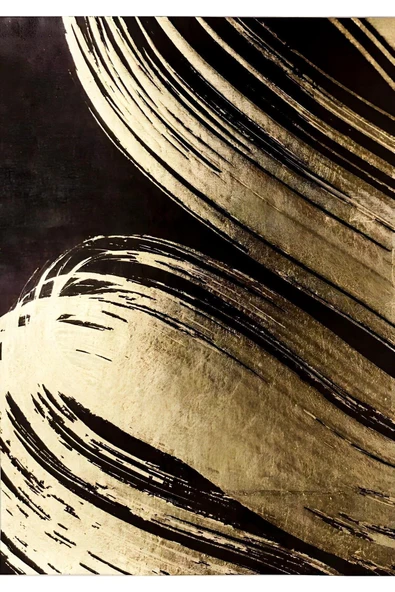 Harikabirev HARİKABİREV|SİYAH-GOLD SOYUT DESENLİ MODEL 1|ÇERÇEVELİ TEMPERLİ CAM TABLO TEKLİ DİKEY - Resim 2