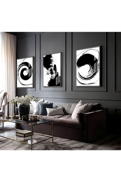 Harikabirev HARİKABİREV|SİYAH-BEYAZ SOYUT ABSTRACT KOMBİN 03 |ÇERÇEVELİ CAM TABLO 3LÜ DİKEY ürün görseli