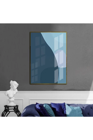 Harikabirev HARİKABİREV|MAVİ TONLAR SOYUT MODEL 01  |ÇERÇEVELİ TEMPERLİ CAM TABLO TEKLİ DİKEY ürün görseli