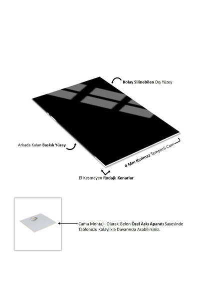 Harikabirev HARİKABİREV|SİYAH-BEYAZ SOYUT ABSTRACT MODEL 002 |ÇERÇEVELİ TEMPERLİ CAM TABLO TEKLİ DİKEY - Resim 3
