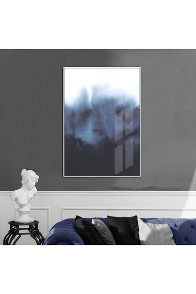Harikabirev HARİKABİREV|MAVİ-BEYAZ SOYUT MODEL 1|ÇERÇEVELİ TEMPERLİ CAM TABLO TEKLİ DİKEY ürün görseli