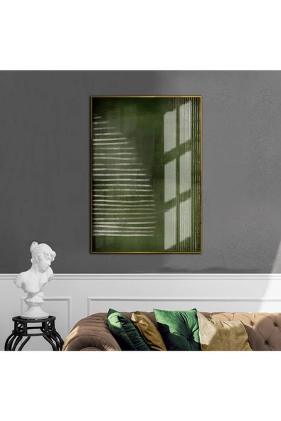 Harikabirev HARİKABİREV|YEŞİL-KREM SOYUT MODEL 3 |ÇERÇEVELİ TEMPERLİ CAM TABLO TEKLİ DİKEY