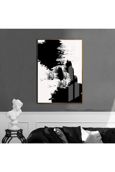 Harikabirev HARİKABİREV|SİYAH-BEYAZ SOYUT ABSTRACT MODEL 002 |ÇERÇEVELİ TEMPERLİ CAM TABLO TEKLİ DİKEY ürün görseli