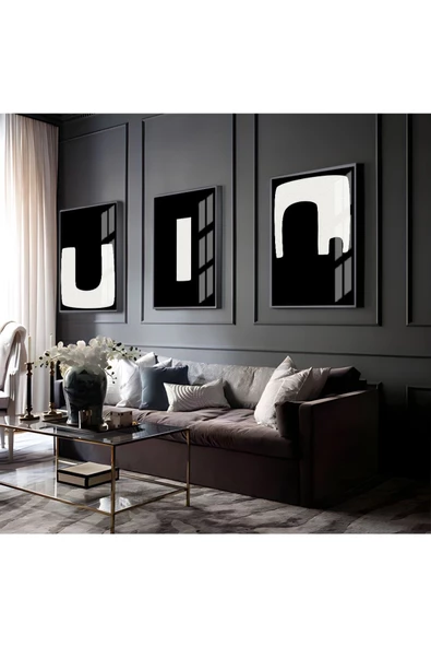 Harikabirev HARİKABİREV|SİYAH-BEYAZ SOYUT ABSTRACT KOMBİN 05 |ÇERÇEVELİ CAM TABLO 3LÜ DİKEY ürün görseli