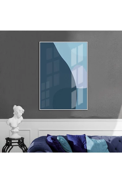 Harikabirev HARİKABİREV|MAVİ TONLAR SOYUT MODEL 01 |ÇERÇEVELİ TEMPERLİ CAM TABLO TEKLİ DİKEY