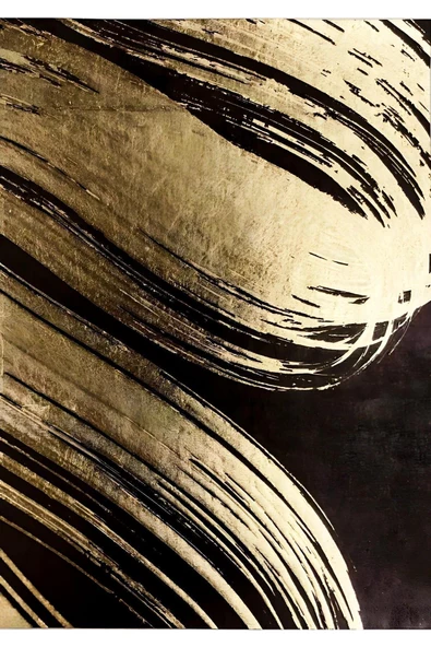 Harikabirev HARİKABİREV|SİYAH-GOLD SOYUT ABSTRACT KOMBİN 2 |ÇERÇEVELİ CAM TABLO  2Lİ DİKEY - Resim 2