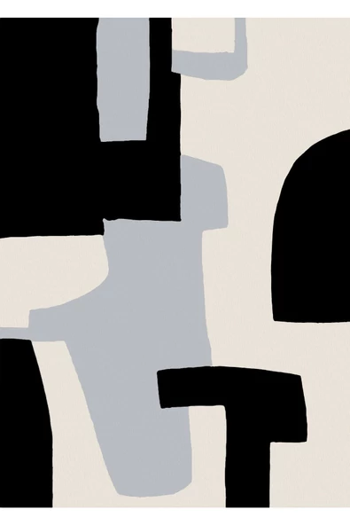 Harikabirev HARİKABİREV|GRİ-KREM-SİYAH SOYUT ABSTRACT KOMBİNİ 06 |ÇERÇEVELİ CAM TABLO 3LÜ DİKEY - 3