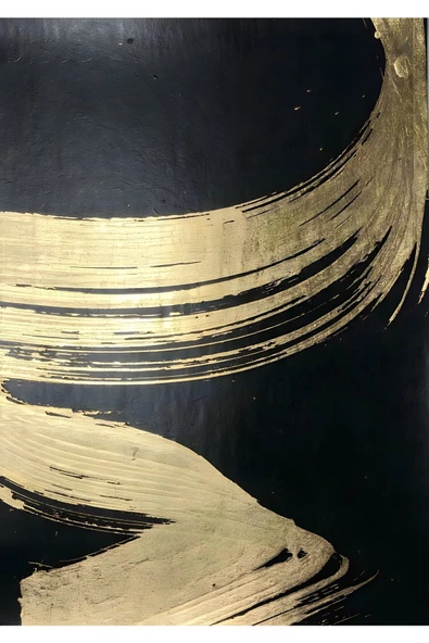 Harikabirev HARİKABİREV|SİYAH-GOLD SOYUT ABSTRACT KOMBİN 2 |ÇERÇEVELİ CAM TABLO  2Lİ DİKEY - Resim 3