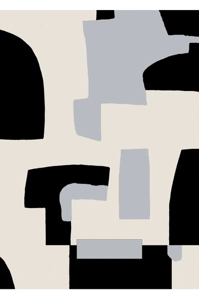 Harikabirev HARİKABİREV|GRİ-KREM-SİYAH SOYUT ABSTRACT KOMBİNİ 06 |ÇERÇEVELİ CAM TABLO 3LÜ DİKEY - 4