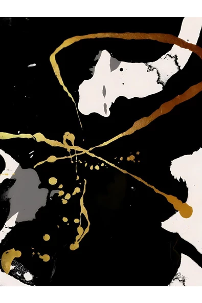 Harikabirev HARİKABİREV|GOLD-SİYAH-GRİ SOYUT ŞEKİL KOMBİN 06 |ÇERÇEVELİ CAM TABLO 2Lİ DİKEY - 2