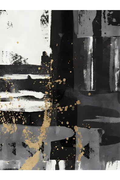 Harikabirev HARİKABİREV|GOLD-SİYAH-GRİ SOYUT ŞEKİL KOMBİN 05 |ÇERÇEVELİ CAM TABLO 2Lİ DİKEY - 2