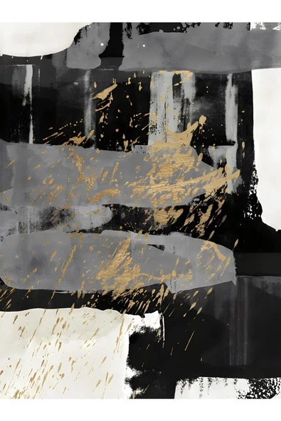 Harikabirev HARİKABİREV|GOLD-SİYAH-GRİ SOYUT ŞEKİL KOMBİN 05 |ÇERÇEVELİ CAM TABLO 2Lİ DİKEY - 3