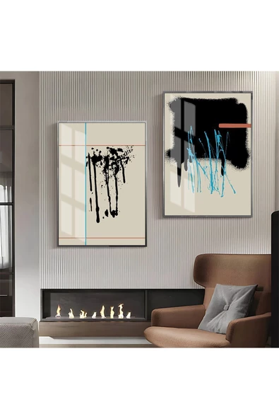 Harikabirev HARİKABİREV|GRİ-PEMBE-BEJ SOYUT ABSTRACT KOMBİN 02 |ÇERÇEVELİ CAM TABLO  2Lİ DİKEY ürün görseli