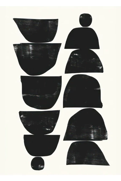 Harikabirev HARİKABİREV|SİYAH-BEYAZ ABSTRACT KOMBİN 1 |ÇERÇEVELİ CAM TABLO 2Lİ DİKEY - 4