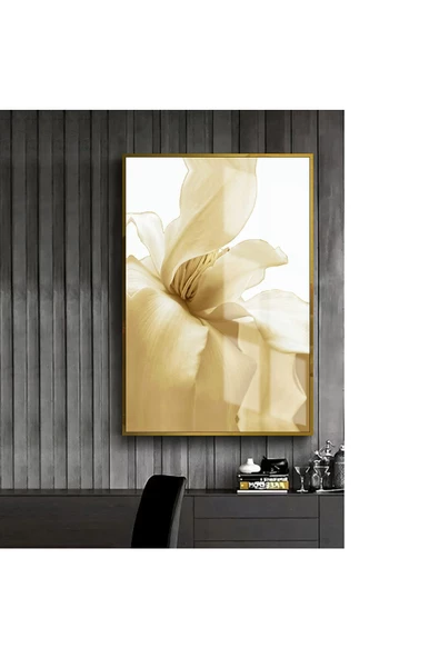 Harikabirev HARİKABİREV|SOFT BEJ SOYUT YAPRAK ŞEKİL 1|ÇERÇEVELİ TEMPERLİ CAM TABLO TEKLİ DİKEY ürün görseli