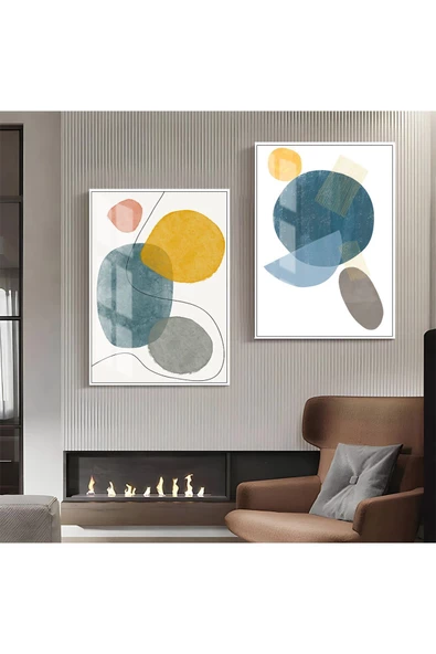 Harikabirev HARİKABİREV|SARI-MAVİ-TURUNCU SOYUT ABSTRACT KOMBİNİ 2 |ÇERÇEVELİ CAM TABLO  2Lİ DİKEY ürün görseli