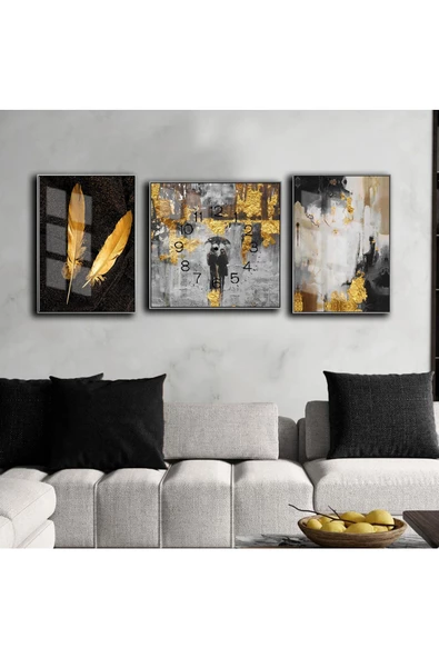 Harikabirev HARİKABİREV|GOLD-SİYAH  KOMBİNİ SETİ 2 |ÇERÇEVELİ SAATLİ CAM TABLO ürün görseli