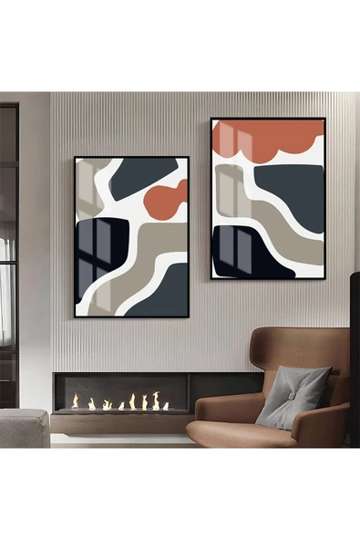 Harikabirev HARİKABİREV|BEYAZ-MAVİ-TURUNCU SOYUT ABSTRACT KOMBİN 01 |ÇERÇEVELİ CAM TABLO  2Lİ DİKEY ürün görseli