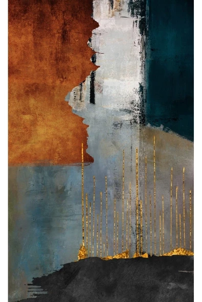 Harikabirev HARİKABİREV|TURUNCU-SİYAH-GOLD SOYUT ABSTRACT KOMBİNİ |ÇERÇEVELİ CAM TABLO  2Lİ DİKEY - Resim 5