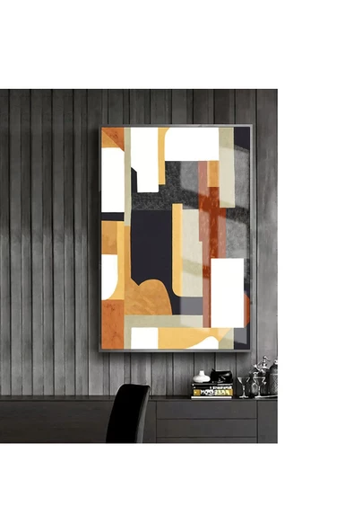Harikabirev HARİKABİREV|SİYAH-SARI-KAHVERENGİ SOYUT MODEL 2 |ÇERÇEVELİ TEMPERLİ CAM TABLO TEKLİ DİKEY ürün görseli