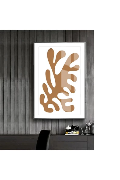 Harikabirev HARİKABİREV|BEYAZ-KAHVERENGİ DESENLİ SOFT SOYUT MODEL 1 |ÇERÇEVELİ TEMPERLİ CAM TABLO TEKLİ DİKEY ürün görseli