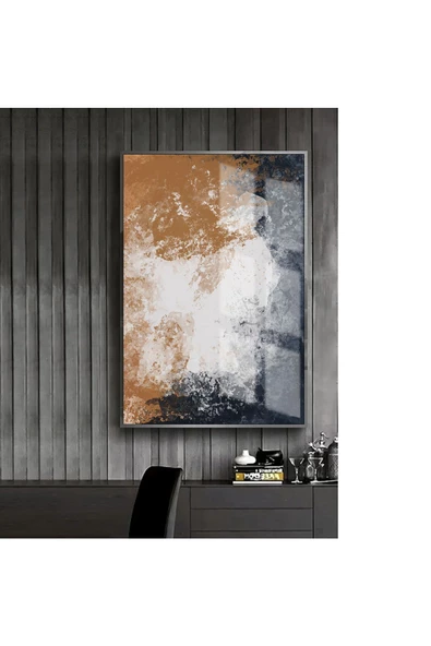 Harikabirev HARİKABİREV|TURUNCU-LACİVERT SOYUT MODELİ 1 |ÇERÇEVELİ TEMPERLİ CAM TABLO TEKLİ DİKEY ürün görseli