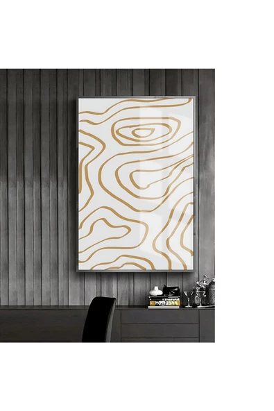 Harikabirev HARİKABİREV|BEYAZ-SARI SOYUT MODEL 4 |ÇERÇEVELİ TEMPERLİ CAM TABLO TEKLİ DİKEY ürün görseli