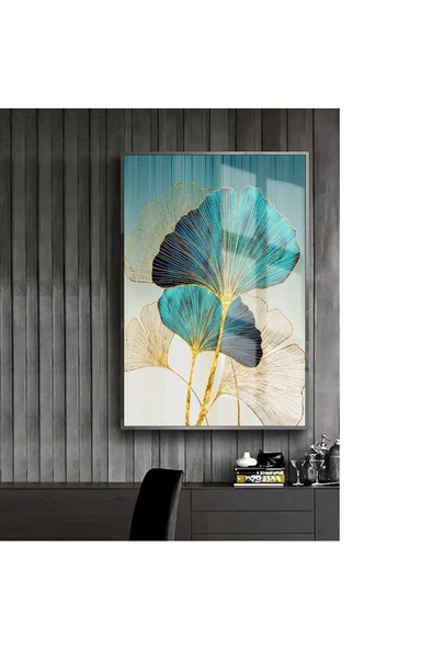 Harikabirev HARİKABİREV|MAVİ-SARI-BEYAZ ÇİÇEK MODELİ 2 |ÇERÇEVELİ TEMPERLİ CAM TABLO TEKLİ DİKEY ürün görseli