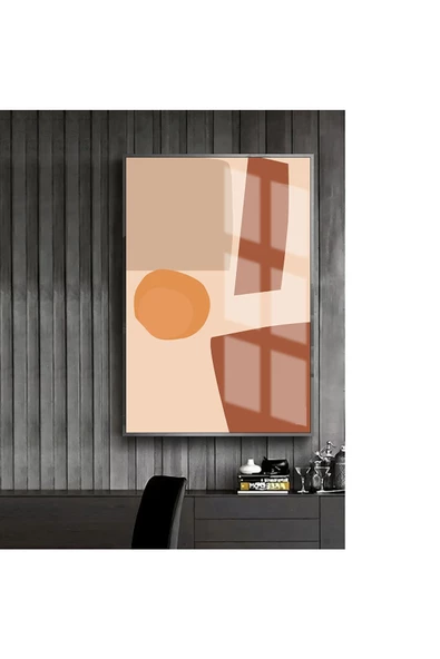 Harikabirev HARİKABİREV|TURUNCU-KAHVERENGİ SOYUT MODEL 1 |ÇERÇEVELİ TEMPERLİ CAM TABLO TEKLİ DİKEY ürün görseli
