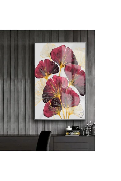 Harikabirev KIRMIZI-SARI ÇİÇEK MODELİ 2 |ÇERÇEVELİ TEMPERLİ CAM TABLO TEKLİ DİKEY ürün görseli