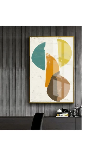 Harikabirev HARİKABİREV|YEŞİL-SARI-BEYAZ SOYUT MODEL 1 |ÇERÇEVELİ TEMPERLİ CAM TABLO TEKLİ DİKEY ürün görseli