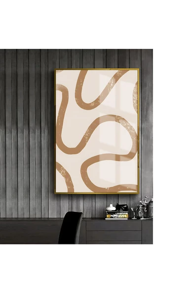 Harikabirev HARİKABİREV|BEYAZ-SARI SOYUT MODEL 3 |ÇERÇEVELİ TEMPERLİ CAM TABLO TEKLİ DİKEY ürün görseli