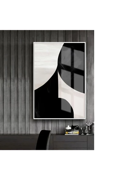 Harikabirev HARİKABİREV|SİYAH-BEYAZ SOYUT MODEL 2 |ÇERÇEVELİ TEMPERLİ CAM TABLO TEKLİ DİKEY ürün görseli
