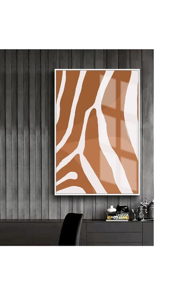Harikabirev HARİKABİREV|BEYAZ-TARÇIN RENK SOYUT MODELİ 2 |ÇERÇEVELİ TEMPERLİ CAM TABLO TEKLİ DİKEY ürün görseli