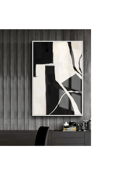 Harikabirev HARİKABİREV|SİYAH-BEYAZ SOYUT MODEL 3 |ÇERÇEVELİ TEMPERLİ CAM TABLO TEKLİ DİKEY ürün görseli
