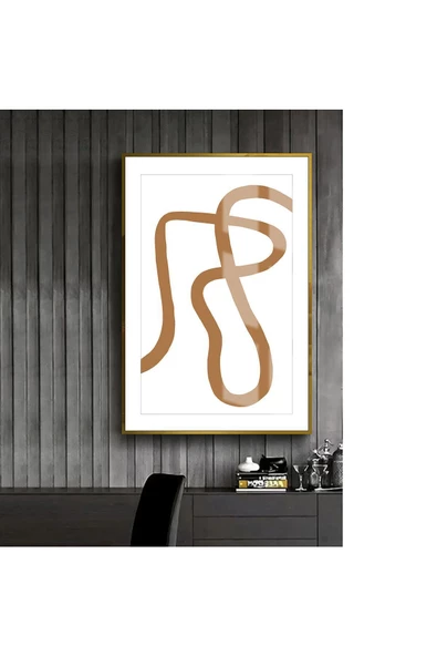 Harikabirev HARİKABİREV|BEYAZ-KAHVERENGİ DESENLİ SOFT SOYUT MODEL 2 |ÇERÇEVELİ TEMPERLİ CAM TABLO TEKLİ DİKEY ürün görseli