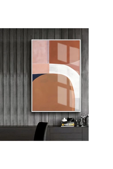 Harikabirev HARİKABİREV|BEJ-TURUNCU SOYUT MODEL 1 |ÇERÇEVELİ TEMPERLİ CAM TABLO TEKLİ DİKEY ürün görseli