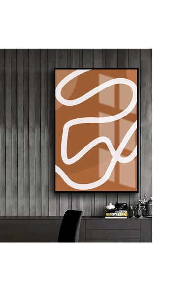 Harikabirev HARİKABİREV|BEYAZ-TARÇIN RENK SOYUT MODELİ 1 |ÇERÇEVELİ TEMPERLİ CAM TABLO TEKLİ DİKEY ürün görseli