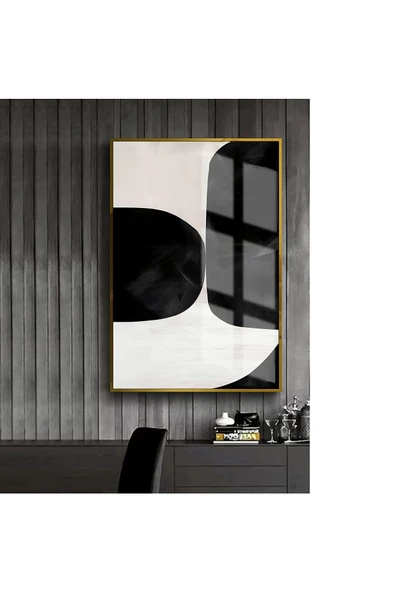 Harikabirev HARİKABİREV|SİYAH-BEYAZ SOYUT MODEL 1 |ÇERÇEVELİ TEMPERLİ CAM TABLO TEKLİ DİKEY ürün görseli