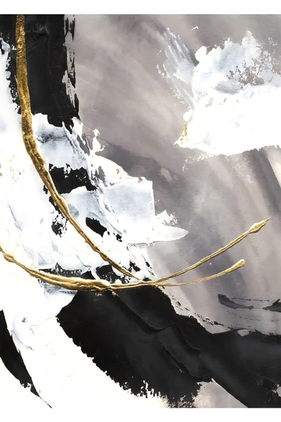 Harikabirev HARİKABİREV|GOLD-SİYAH-BEYAZ SOYUT MODEL 1 |ÇERÇEVELİ TEMPERLİ CAM TABLO TEKLİ DİKEY - Resim 2