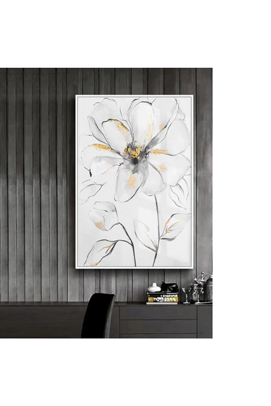 Harikabirev HARİKABİREV|BEYAZ-SARI ÇİÇEK  MODEL 1 |ÇERÇEVELİ TEMPERLİ CAM TABLO TEKLİ DİKEY ürün görseli
